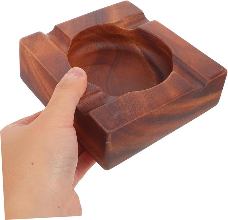 منفضة سجائر من خشب الجوز مع نقش كبير للأخدود للاستخدام الداخلي والخارجي في المنزل والمكتب على سطح المكتب - Image 4